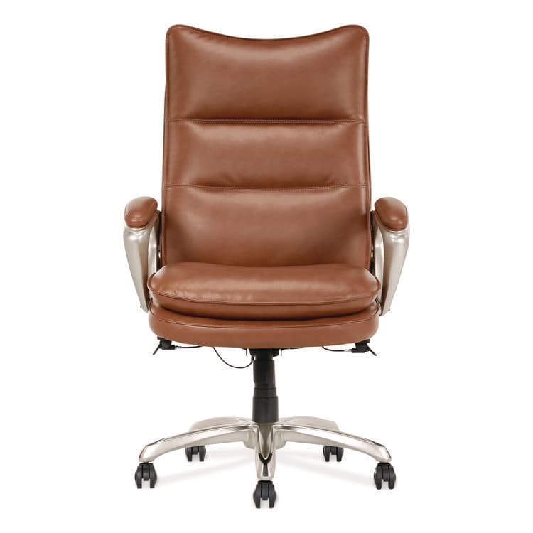 LA-Z-BOY CHAIR COMPANY Jenkins Executive Big and Tall Chair, Supports Up to 400 lb, 20" to 23" Seat Height, Brown Seat/Back, Silver/Black Base (LZB60075CAM)