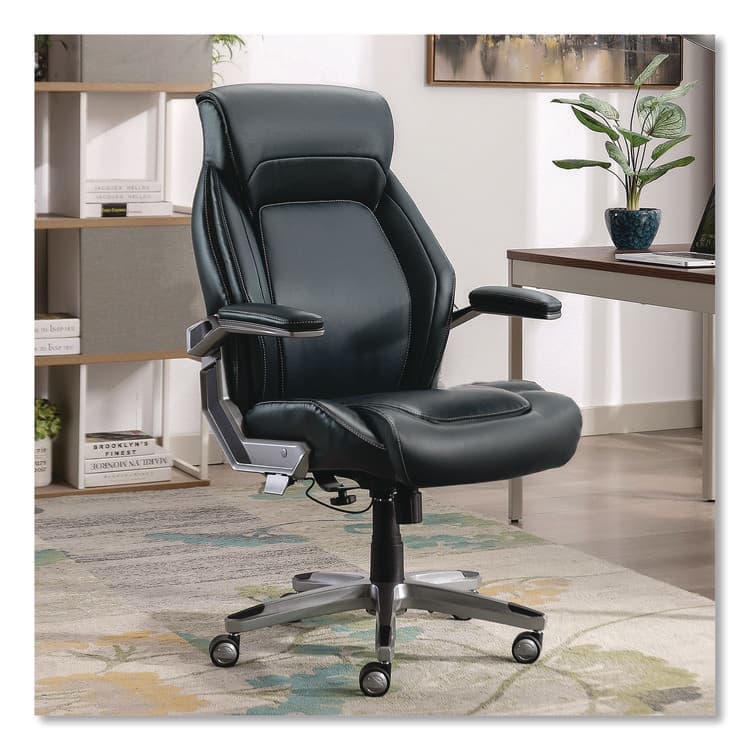 LA-Z-BOY CHAIR COMPANY Meyer Bonded Leather Executive Chair, Supports Up to 275 lb, 19" x 22.75", Navy Seat, Navy/Back, Silver Base (LZB60082NVYCC) thumbnail 2