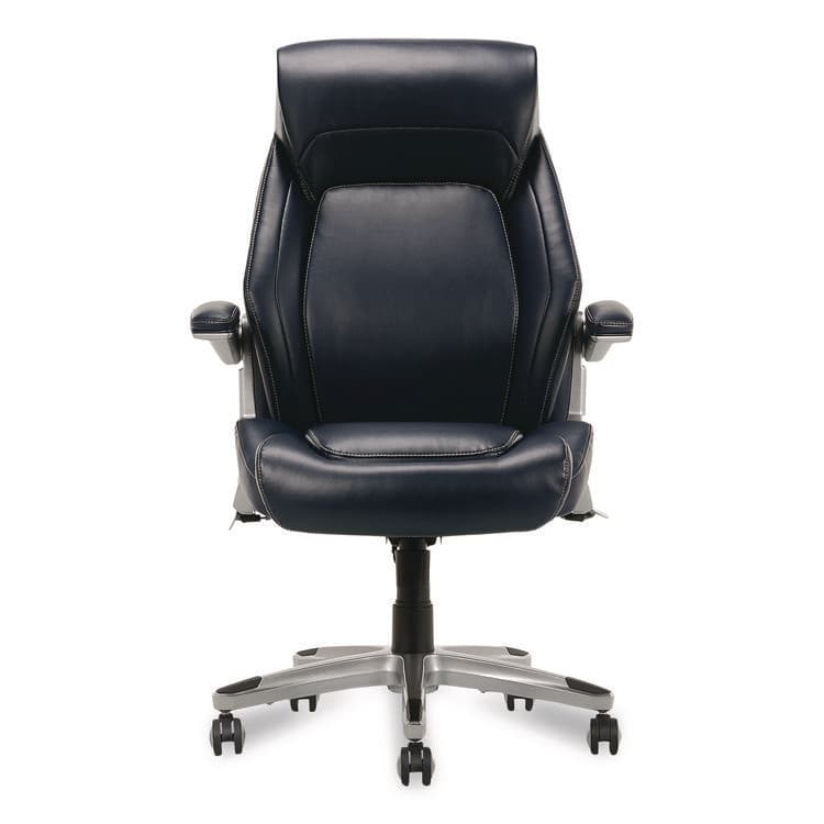 LA-Z-BOY CHAIR COMPANY Meyer Bonded Leather Executive Chair, Supports Up to 275 lb, 19" x 22.75", Navy Seat, Navy/Back, Silver Base (LZB60082NVYCC)