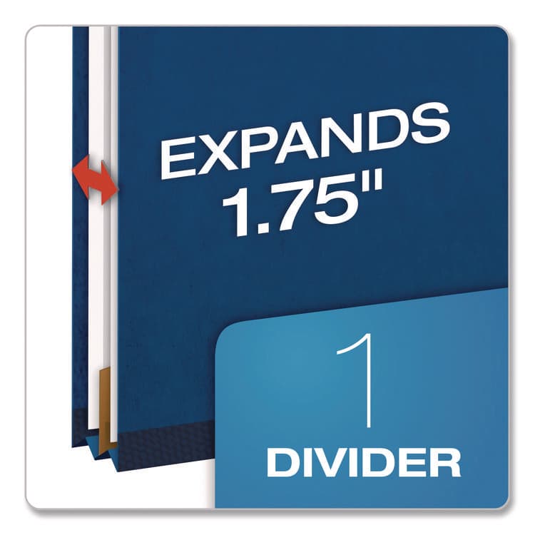 TOPS BUSINESS FORMS Pressboard Top Tab Classification Folders, 2/5-Cut Tab, Expands 1.75", 1 Divider, 4 Fasteners, Letter Size, Dark Blue, 10/Box (PFX23732P) thumbnail 2