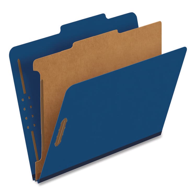 TOPS BUSINESS FORMS Pressboard Top Tab Classification Folders, 2/5-Cut Tab, Expands 1.75", 1 Divider, 4 Fasteners, Letter Size, Dark Blue, 10/Box (PFX23732P)