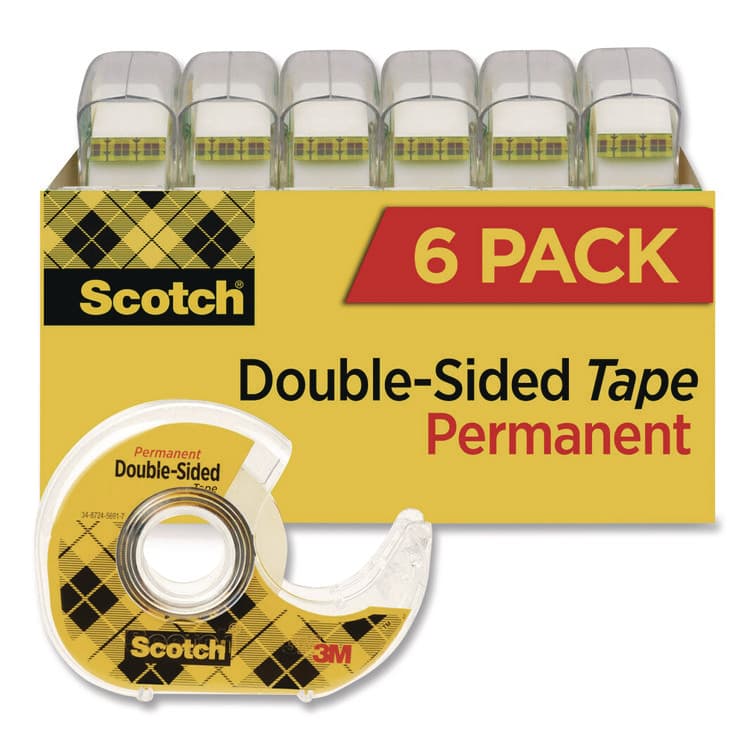3M/COMMERCIAL TAPE DIV. Double-Sided Permanent Tape in Handheld Dispenser, 1" Core, 0.5" x 500", 6/Pack (MMM6137H2PCMP)
