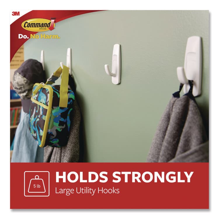 3M/COMMERCIAL TAPE DIV. Large Utility Hooks, Plastic, White, Supports 5 lb, 12/Pack (MMM17003CLUB) thumbnail 2