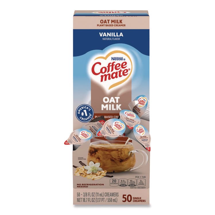 NESTLE Plant-Based Oat Milk Liquid Creamers, Natural Vanilla, 0.38 oz Mini Cups, 50/Box (NES19891BX)
