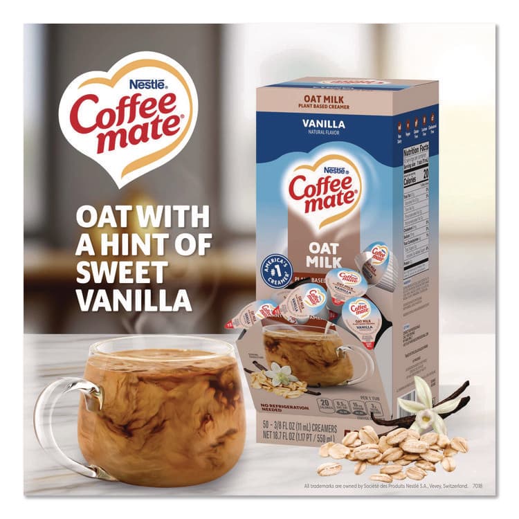 NESTLE Plant-Based Oat Milk Liquid Creamers, Natural Vanilla, 0.38 oz Mini Cups, 50/Box, 4 Boxes/Carton (NES19891CT) thumbnail 2