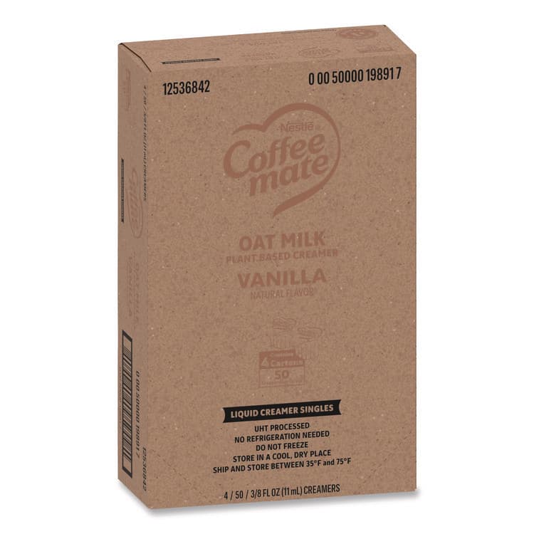 NESTLE Plant-Based Oat Milk Liquid Creamers, Natural Vanilla, 0.38 oz Mini Cups, 50/Box, 4 Boxes/Carton (NES19891CT) thumbnail 3