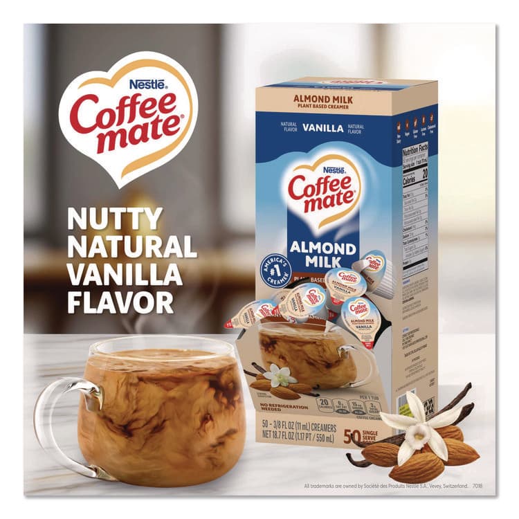 NESTLE Plant-Based Almond Milk Non-Dairy Liquid Creamer Singles, Natural Vanilla, 0.38 oz Mini Cups, 50/Box (NES42258BX) thumbnail 2