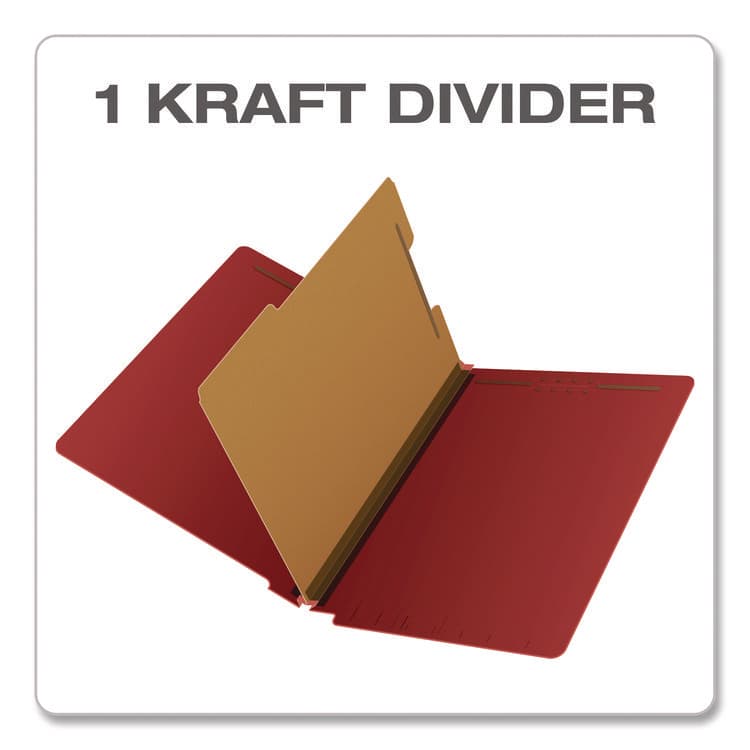 TOPS BUSINESS FORMS Pressboard End Tab Classification Folders, Straight Tab, Expands 1.75", 1 Divider, 4 Fasteners, Letter Size, Red, 10/Box (PFXH1150R) thumbnail 3