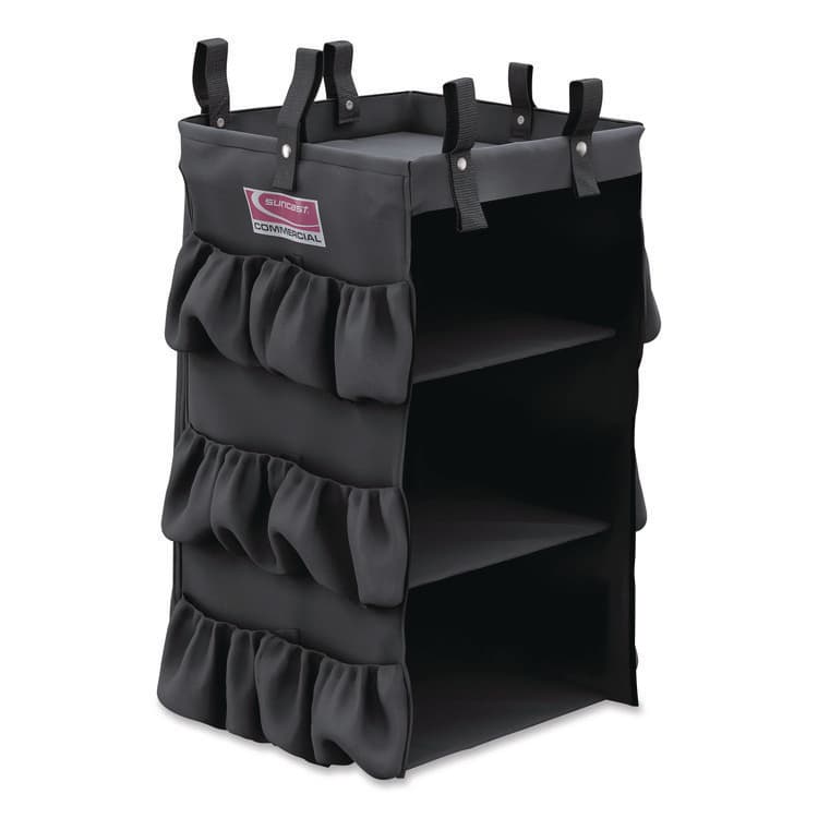 SUNCAST CORPORATION 3-Sided Hanging Bag with Shelves for Suncast Commercial HKC1000/HKC2000 Housekeeping Carts, 25.4 gal, 15.7 x 12.4 x 30, Black (SUAHKCBAG03D)