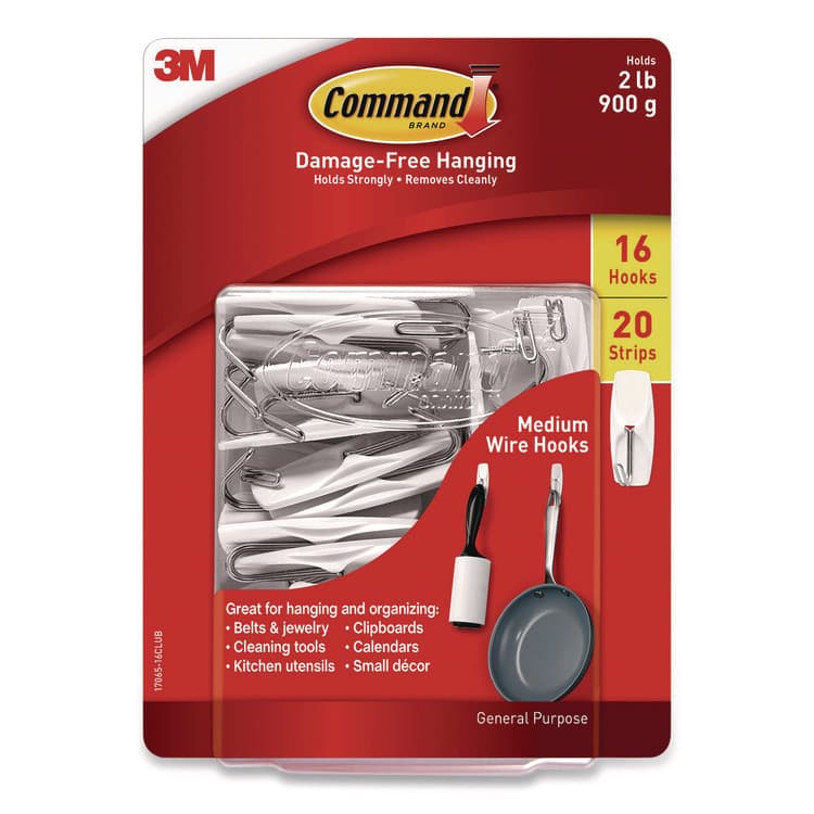 3M/COMMERCIAL TAPE DIV. Medium Toggle-Wire Hooks, Metal Wire, Silver, Supports 2 lb, 16/Pack (MMM1706516CLUB)