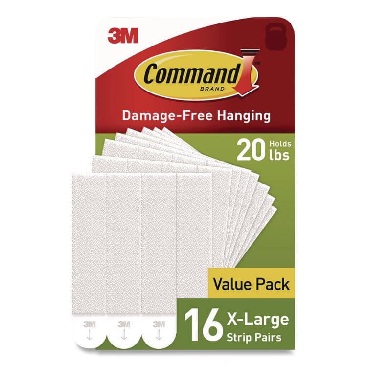 3M/COMMERCIAL TAPE DIV. Damage-Free Hanging Picture Hanging Strip Pairs, Holds up to 5 lb, White, 16/Pack (MMM1721716NA)