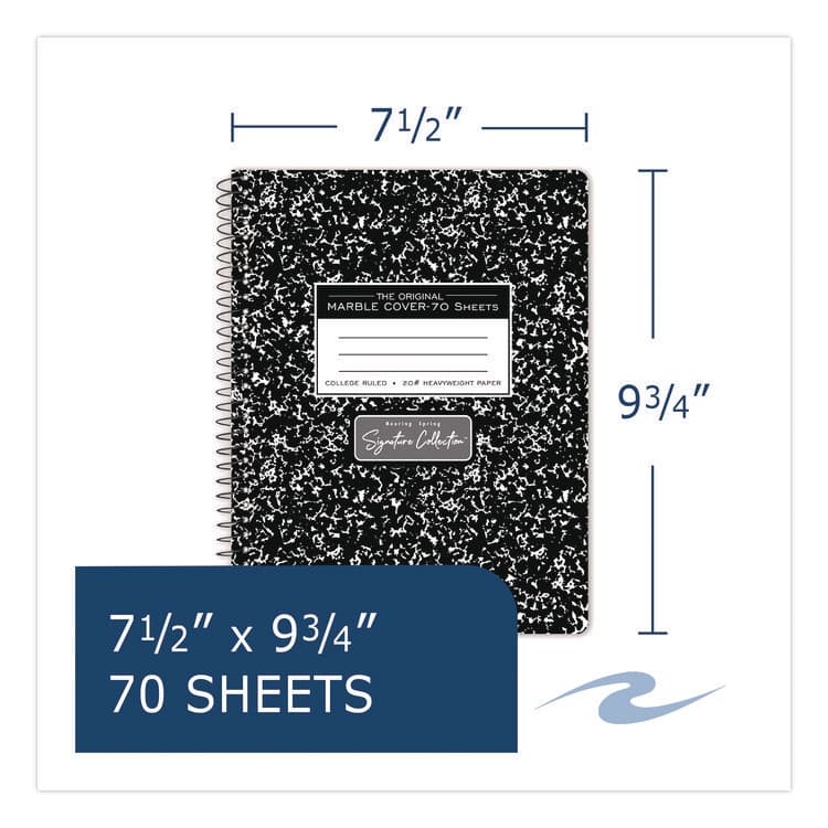 ROARING SPRING PAPER PRODUCTS Signature Collection Spiralbound Composition Book, Medium/College Rule, Black Marble Cover, (70) 9.75 x 7 Sheets (ROA10111) thumbnail 2