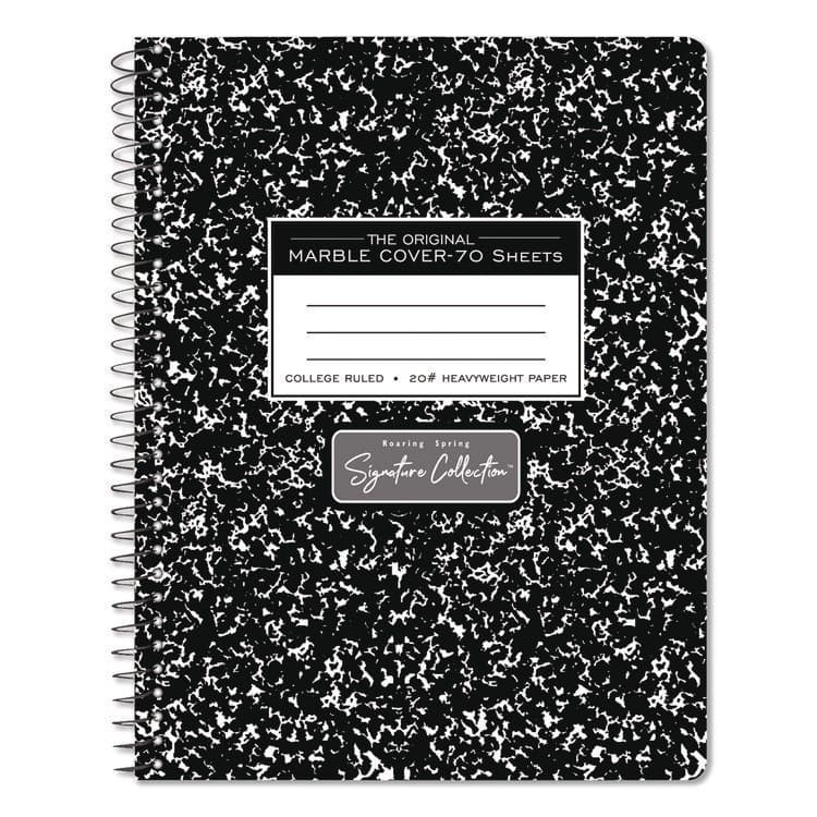 ROARING SPRING PAPER PRODUCTS Signature Collection Spiralbound Composition Book, Medium/College Rule, Black Marble Cover, (70) 9.75 x 7 Sheets (ROA10111)