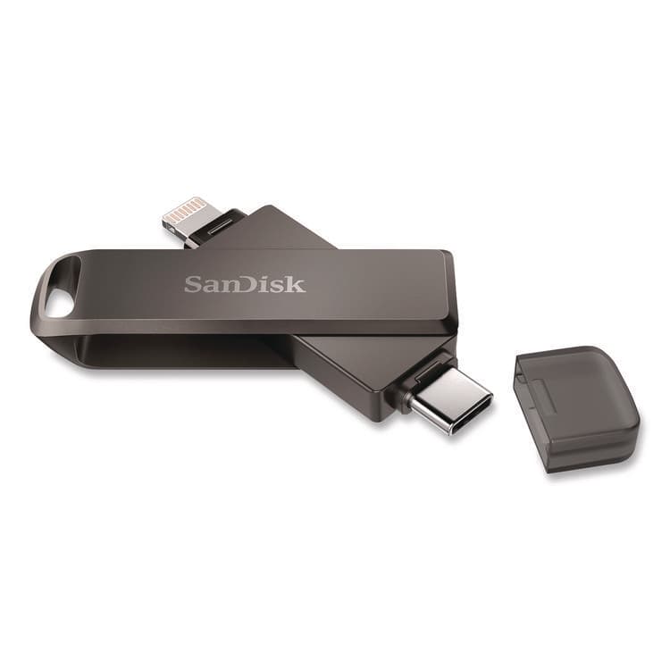 SANDISK CORPORATION Dual Phone USB 3.2 Type-C/Lightning Flash Drive, 256 GB, Black (SDIIX70N256GAG6)