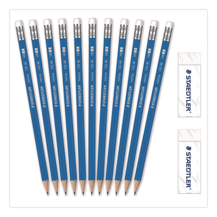 STAEDTLER, . Pre-Sharpened Wooden Pencils with (20) Block Erasers, HB #2 Black Lead, Blue Barrel, 250/Pack (STD13246C250)