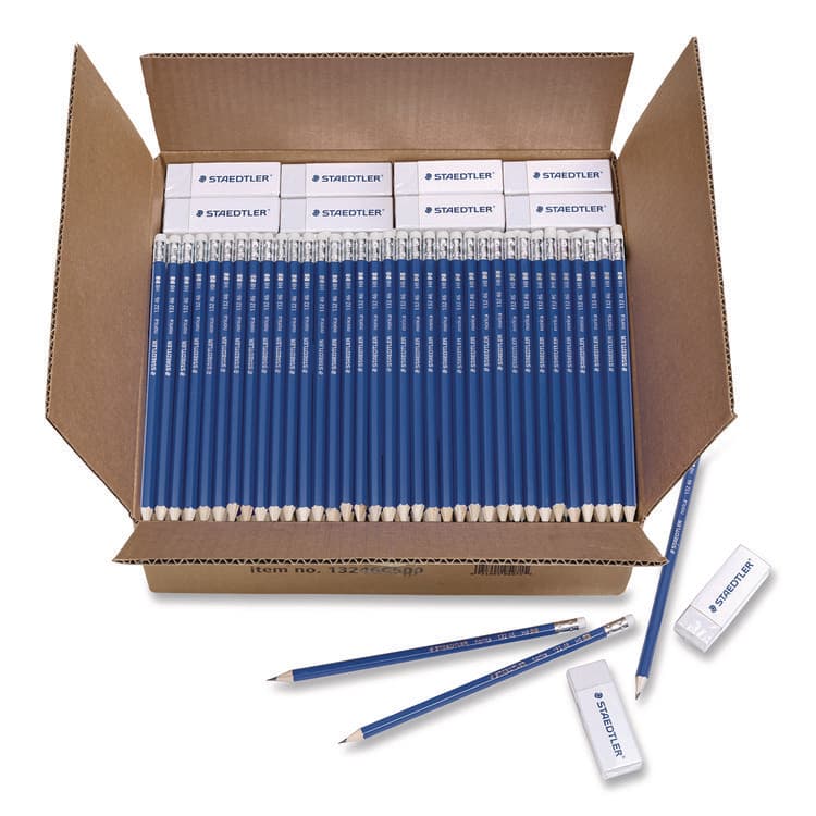 STAEDTLER, . Pre-Sharpened Wooden Pencils with (40) Block Erasers, HB #2 Black Lead, Blue Barrel, 500/Pack (STD13246C500) thumbnail 2