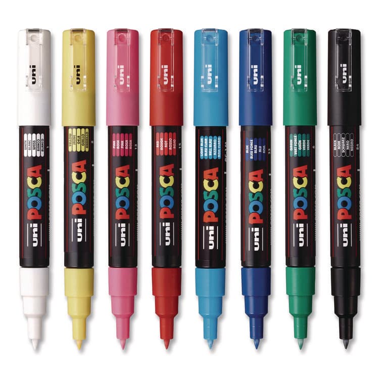 UNI Water-Based Paint Markers, Extra-Fine Bullet Tip, Assorted Colors, 8/Pack (UBCPC1M8C) thumbnail 2