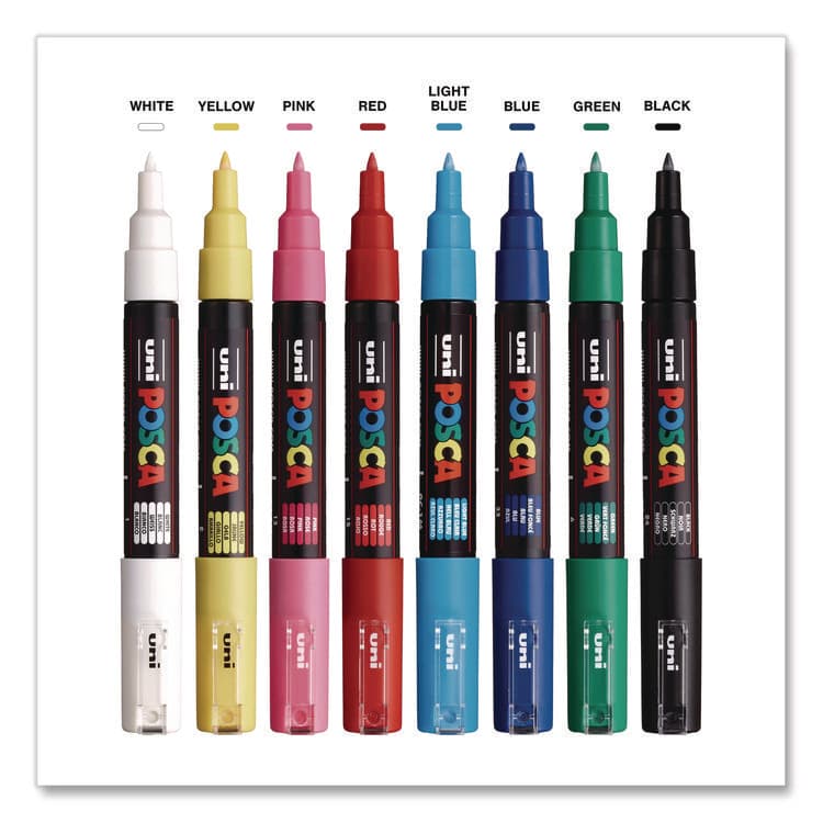 UNI Water-Based Paint Markers, Extra-Fine Bullet Tip, Assorted Colors, 8/Pack (UBCPC1M8C) thumbnail 3