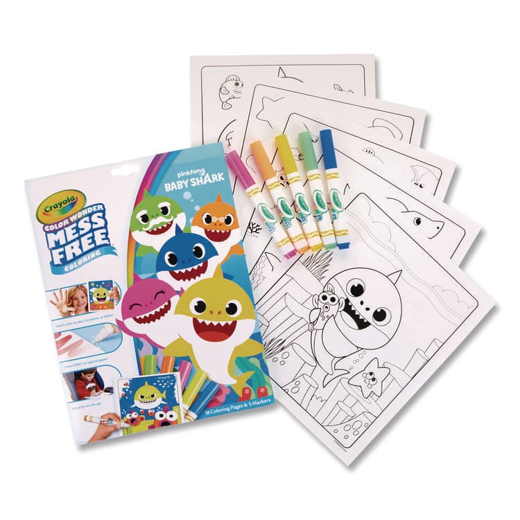 BINNEY & SMITH / CRAYOLA Pinkfong Baby Shark Color Wonder Kit, Includes Five Markers, Ages 3 and Up, 18 Pages (CYO757103)