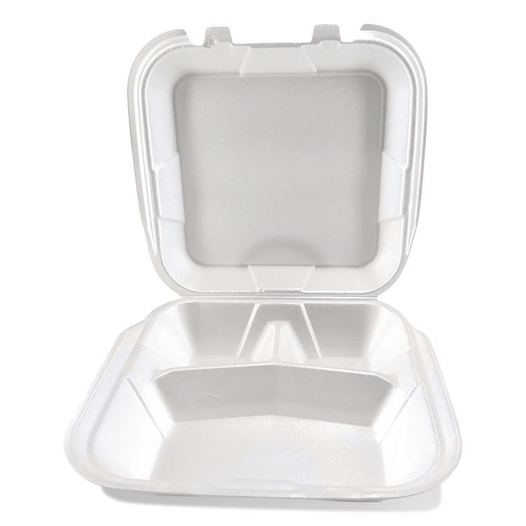 PLASTIFAR SA Foam Hinged Lid Containers, 3-Compartment, 9 x 9 x 3, White, Foam, 200/Carton (PST12083) thumbnail 2