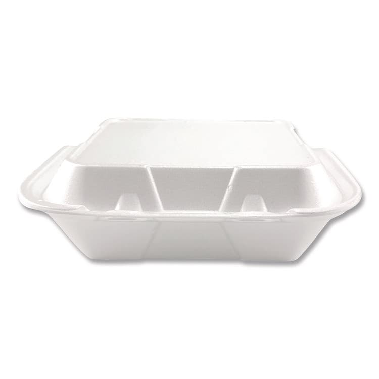 PLASTIFAR SA Foam Hinged Lid Containers, 3-Compartment, 9 x 9 x 3, White, Foam, 200/Carton (PST12083) thumbnail 4