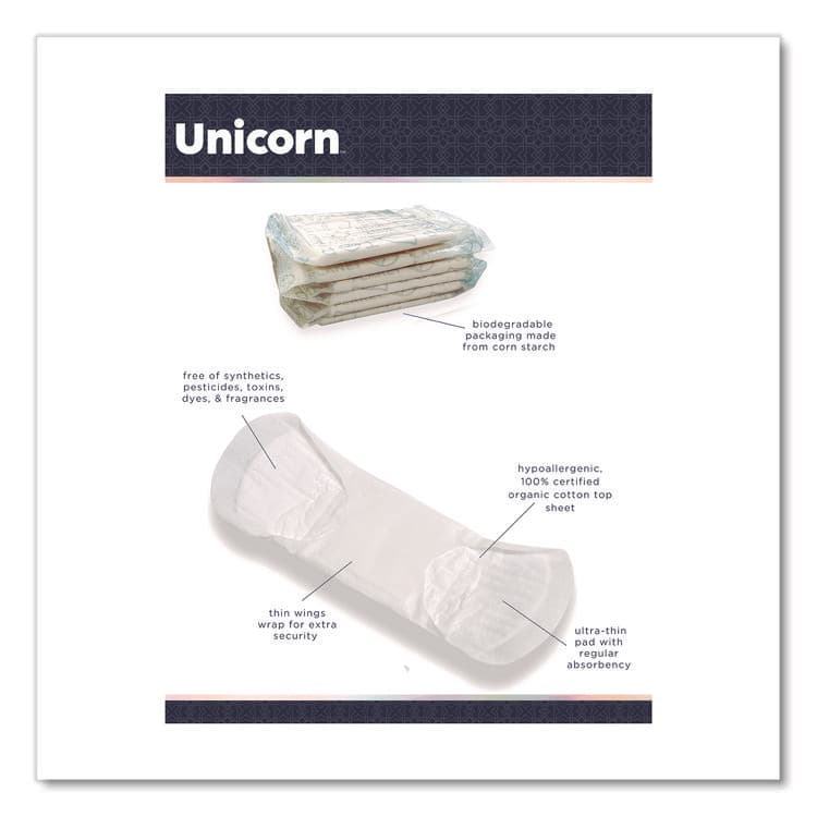 UNICORN Cotton Maxi Pads with Wings, Regular Absorbency, 40 Pads/Cartridge, 6 Cartridges/Pack (WLBTOP08197) thumbnail 2