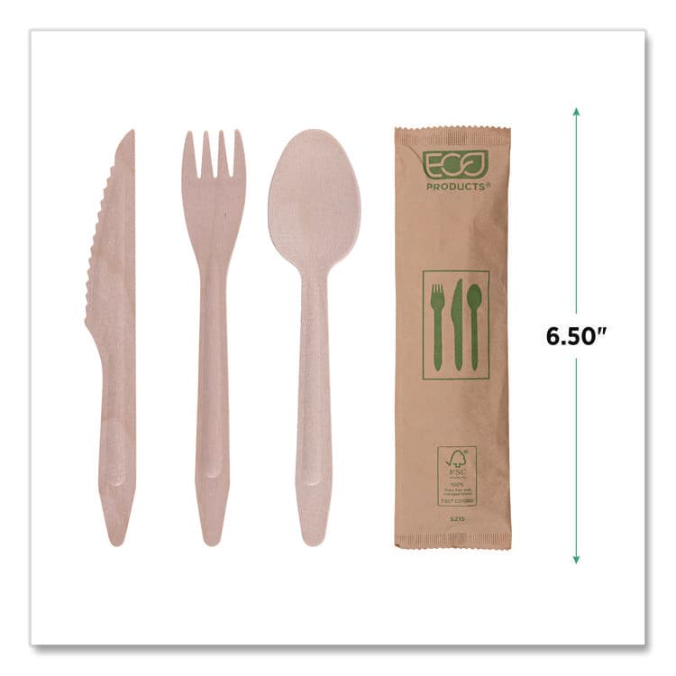 ECO-PRODUCTS,INC. Wood Cutlery, General Purpose, Fork/Knife/Napkin/Spoon, Natural, 500/Carton (ECOEPS215) thumbnail 2