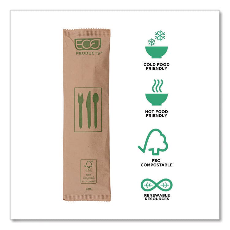 ECO-PRODUCTS,INC. Wood Cutlery, General Purpose, Fork/Knife/Napkin/Spoon, Natural, 500/Carton (ECOEPS215) thumbnail 3
