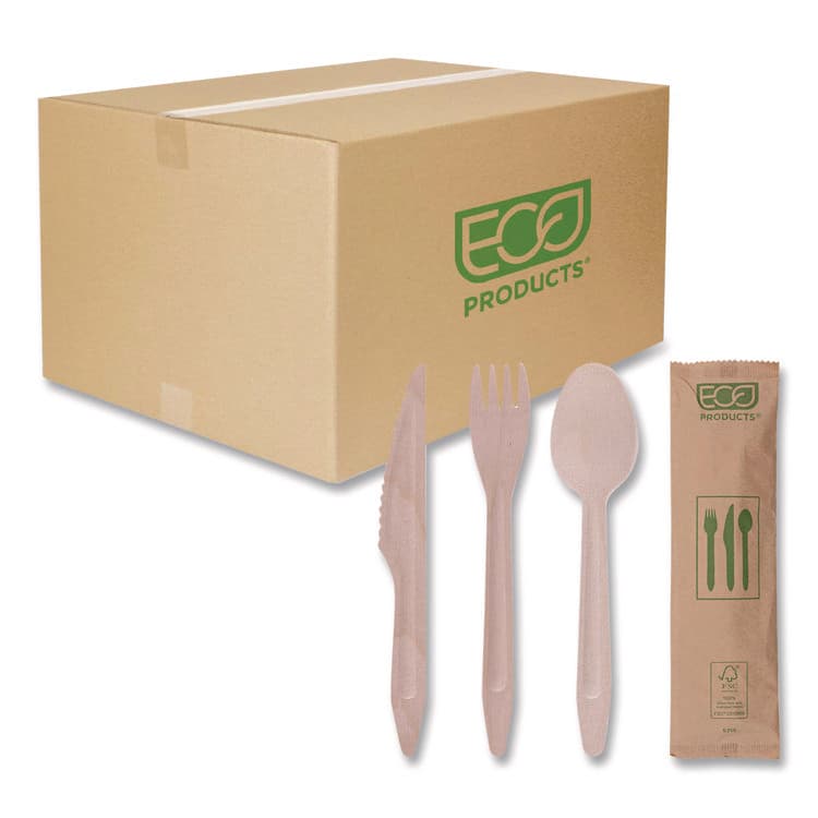 ECO-PRODUCTS,INC. Wood Cutlery, General Purpose, Fork/Knife/Napkin/Spoon, Natural, 500/Carton (ECOEPS215)