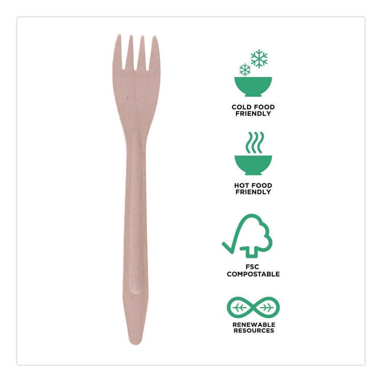 ECO-PRODUCTS,INC. Wood Cutlery, General Purpose Fork, Natural, 500/Carton (ECOEPS212W) thumbnail 3