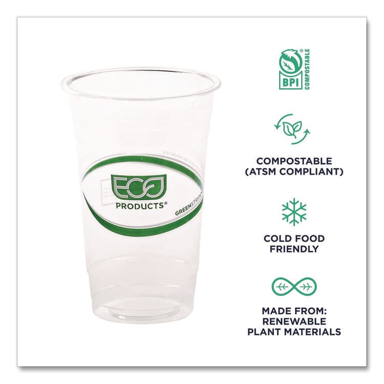 ECO-PRODUCTS,INC. GreenStripe Renewable and Compostable Cold Cups, 20 oz, Plastic, Clear, 50/Pack, 20 Packs/Carton (ECOEPCC20GS) thumbnail 4