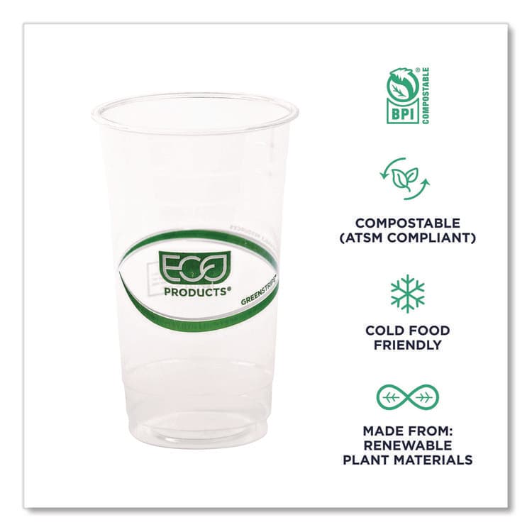 ECO-PRODUCTS,INC. GreenStripe Renewable and Compostable PLA Cold Cups, 24 oz, Plastic, Clear, 50/Pack, 20 Packs/Carton (ECOEPCC24GS) thumbnail 4