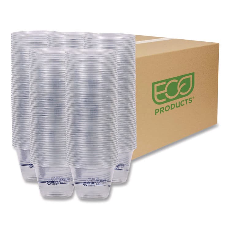 ECO-PRODUCTS,INC. BlueStripe 25% Recycled Content Cold Cups, 9 oz, Plastic, Clear/Blue, 50/Pack, 20 Packs/Carton (ECOEPCR9)