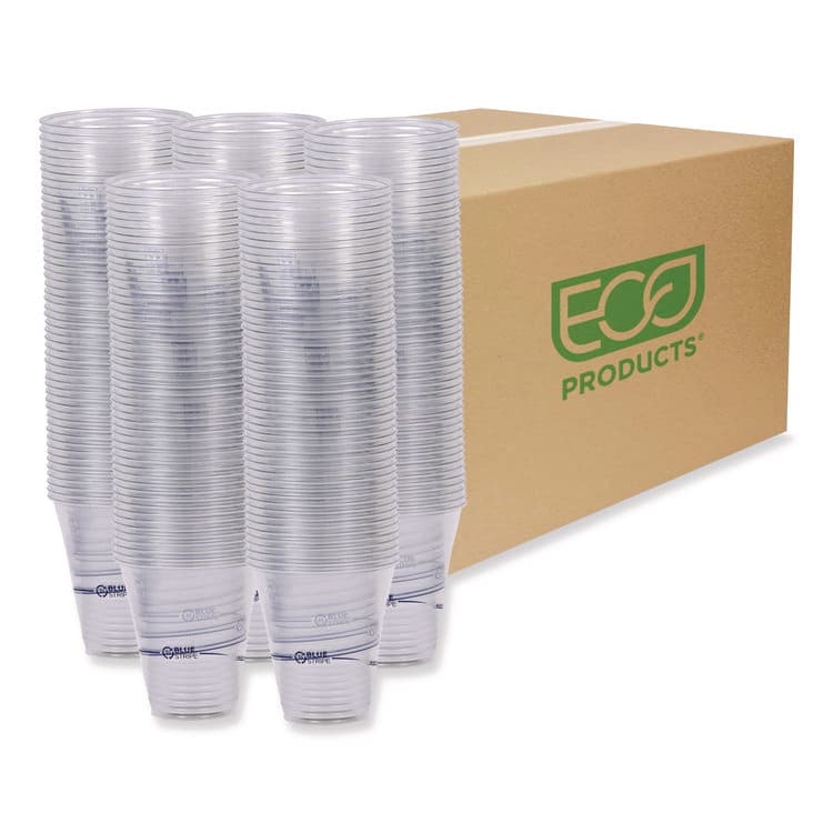 ECO-PRODUCTS,INC. BlueStripe 25% Recycled Content Cold Cups, 12 oz, Plastic, Clear/Blue, 50/Pack, 20 Packs/Carton (ECOEPCR12)