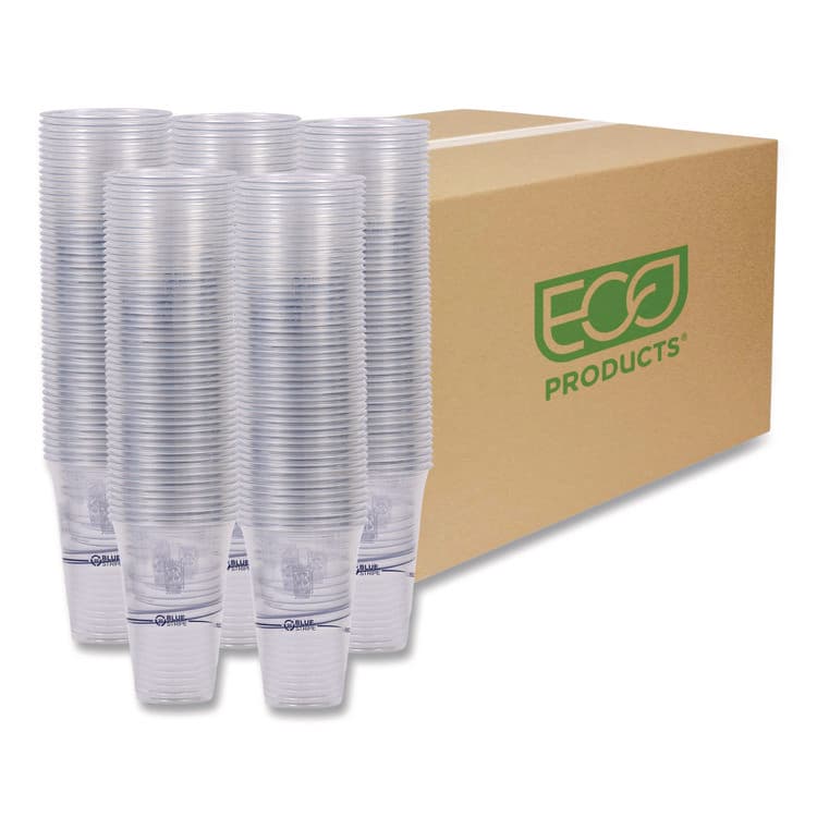 ECO-PRODUCTS,INC. BlueStripe 25% Recycled Content Cold Cups, 20 oz, Plastic, Clear/Blue, 1,000/Carton (ECOEPCR20)