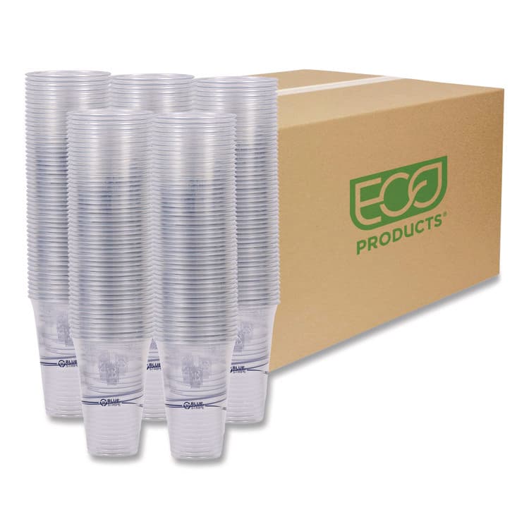 ECO-PRODUCTS,INC. BlueStripe Recycled Content Clear Plastic Cold Drink Cups, 24 oz, 600/Carton (ECOEPCR24)