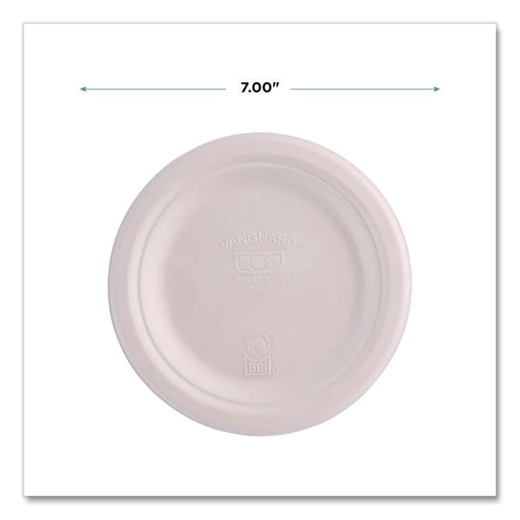 ECO-PRODUCTS,INC. Vanguard Renewable and Compostable Sugarcane Plates, 7" dia, White, 1,000/Carton (ECOEPP011NFA) thumbnail 2