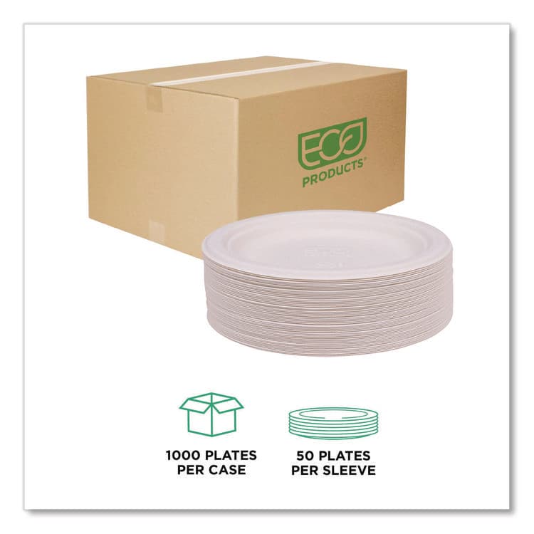 ECO-PRODUCTS,INC. Vanguard Renewable and Compostable Sugarcane Plates, 7" dia, White, 1,000/Carton (ECOEPP011NFA) thumbnail 4