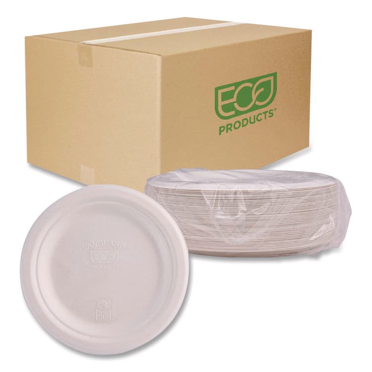 ECO-PRODUCTS,INC. Vanguard Renewable and Compostable Sugarcane Plates, 7" dia, White, 1,000/Carton (ECOEPP011NFA)