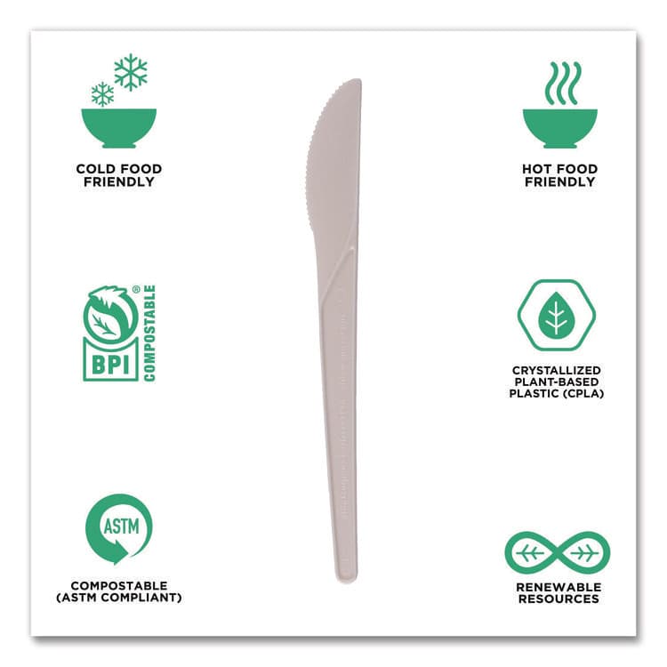 ECO-PRODUCTS,INC. Plantware Compostable Cutlery, Knife, Plastic, Pearl White, 50/Pack, 20 Packs/Carton (ECOEPS011) thumbnail 3