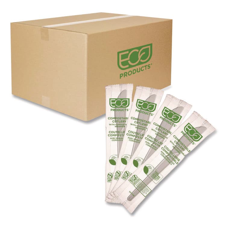 ECO-PRODUCTS,INC. Plantware Compostable Cutlery, Knife, Plastic, White, 1,000/Carton (ECOEPS011W)