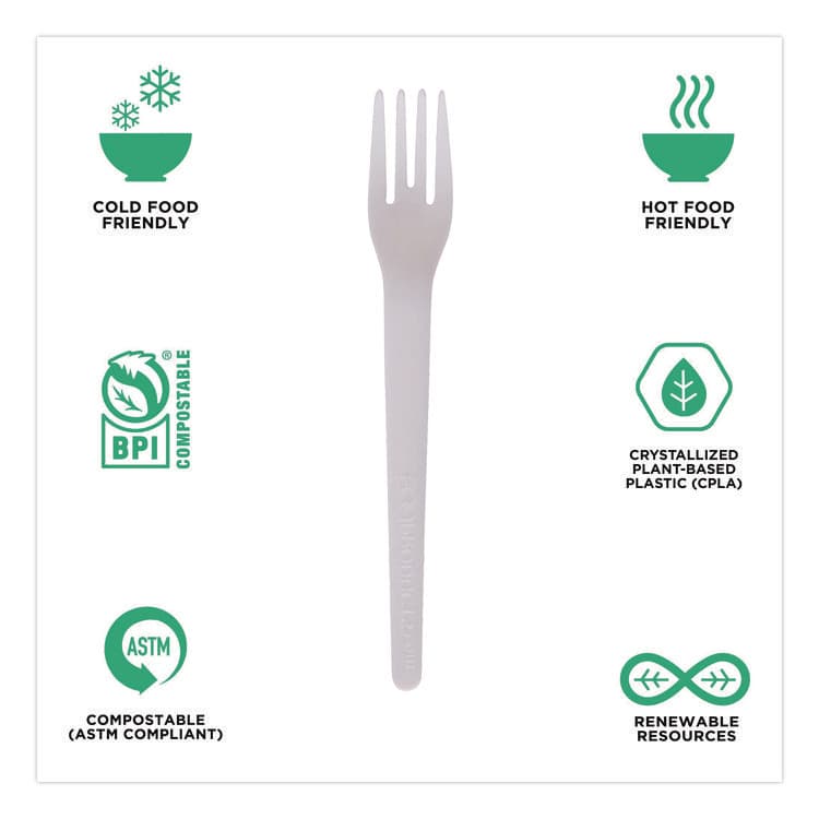 ECO-PRODUCTS,INC. Plantware Compostable Cutlery, Fork, Plastic, White, 1,000/Carton (ECOEPS012W) thumbnail 3