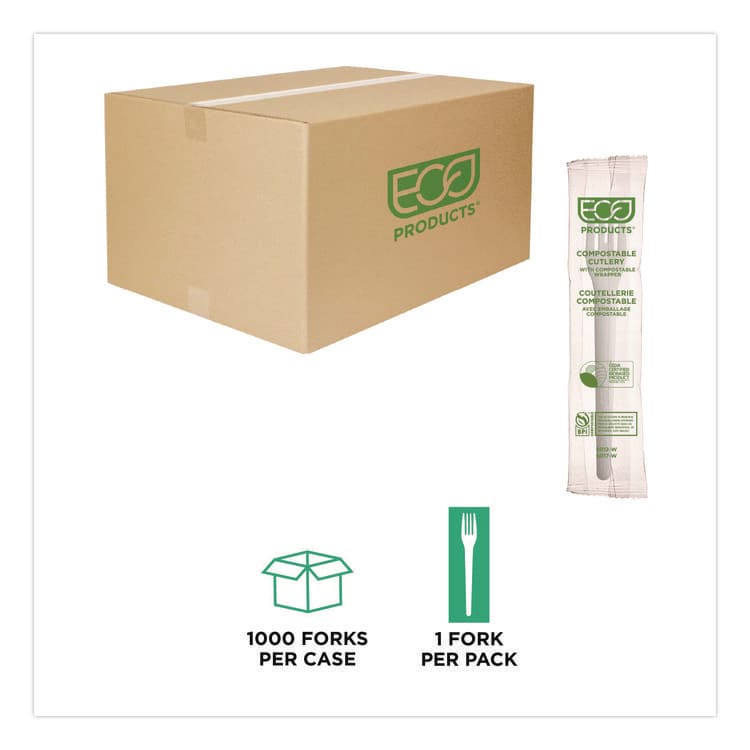 ECO-PRODUCTS,INC. Plantware Compostable Cutlery, Fork, Plastic, White, 1,000/Carton (ECOEPS012W) thumbnail 4