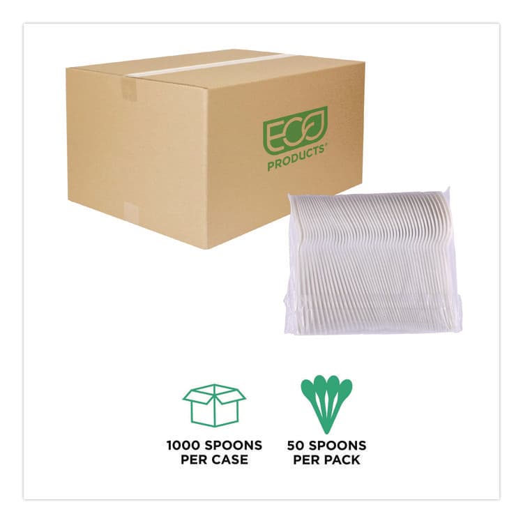 ECO-PRODUCTS,INC. Plantware Compostable Cutlery, Spoon, Plastic, Pearl White, 50/Pack, 20 Pack/Carton (ECOEPS013) thumbnail 4