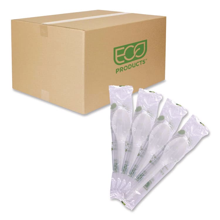 ECO-PRODUCTS,INC. Plantware Compostable Cutlery, Spoon, Plastic, White, 1,000/Carton (ECOEPS013W)