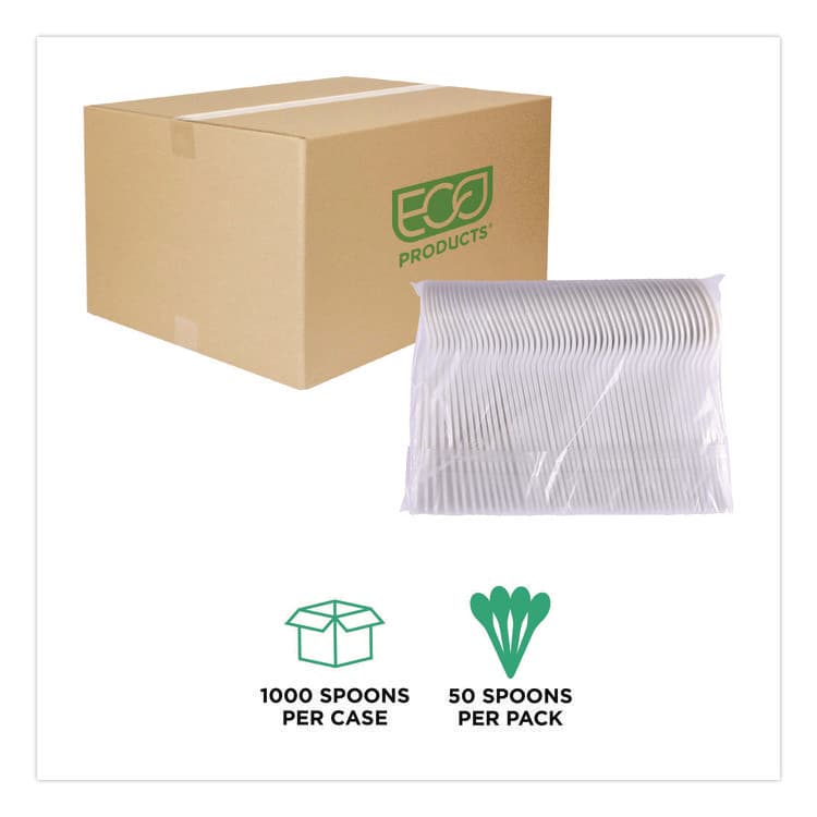 ECO-PRODUCTS,INC. Plantware Compostable Soup Spoon, Heavyweight, Plastic, White, 50/Pack, 20 Packs/Carton (ECOEPS014) thumbnail 4