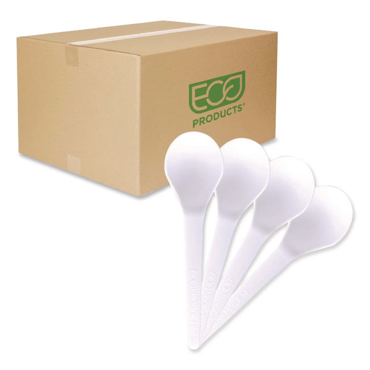ECO-PRODUCTS,INC. Plantware Compostable Soup Spoon, Heavyweight, Plastic, White, 50/Pack, 20 Packs/Carton (ECOEPS014)