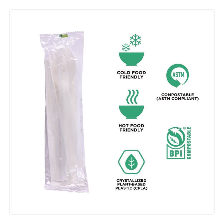 ECO-PRODUCTS,INC. Plantware Compostable Cutlery Kit, Fork/Knife/Napkin/Spoon, Pearl White, 250 Kits/Carton (ECOEPS015) thumbnail 3