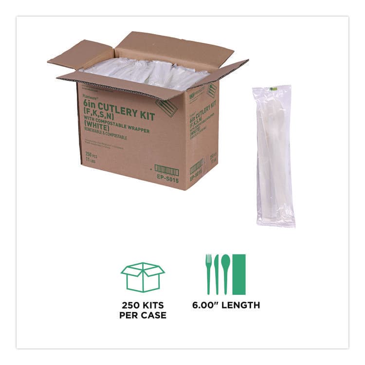 ECO-PRODUCTS,INC. Plantware Compostable Cutlery Kit, Fork/Knife/Napkin/Spoon, Pearl White, 250 Kits/Carton (ECOEPS015) thumbnail 4