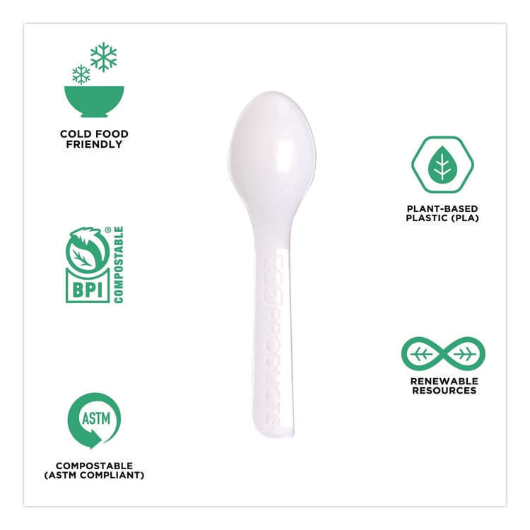 ECO-PRODUCTS,INC. Plantware CPLA Tasting Spoon, Plastic, 3", White, 2,000/Carton (ECOEPS016) thumbnail 3